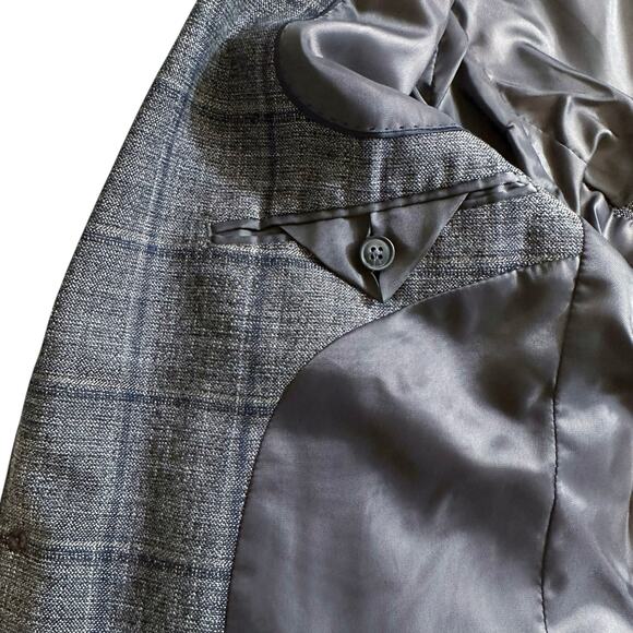 Galaxy Lifestyle Mens Wool Blend Plaid 2 Button Blazer Dark Gray Blue Made Korea - Picture 8 of 13